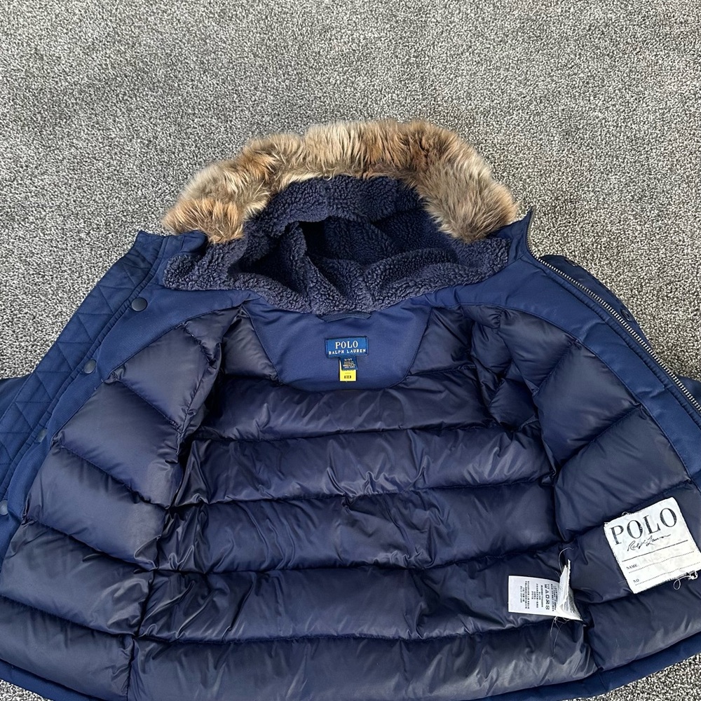 Polo by Ralph Lauren Blue Puffer Jacket with Faux Fur Hood - Picture 2 of 7